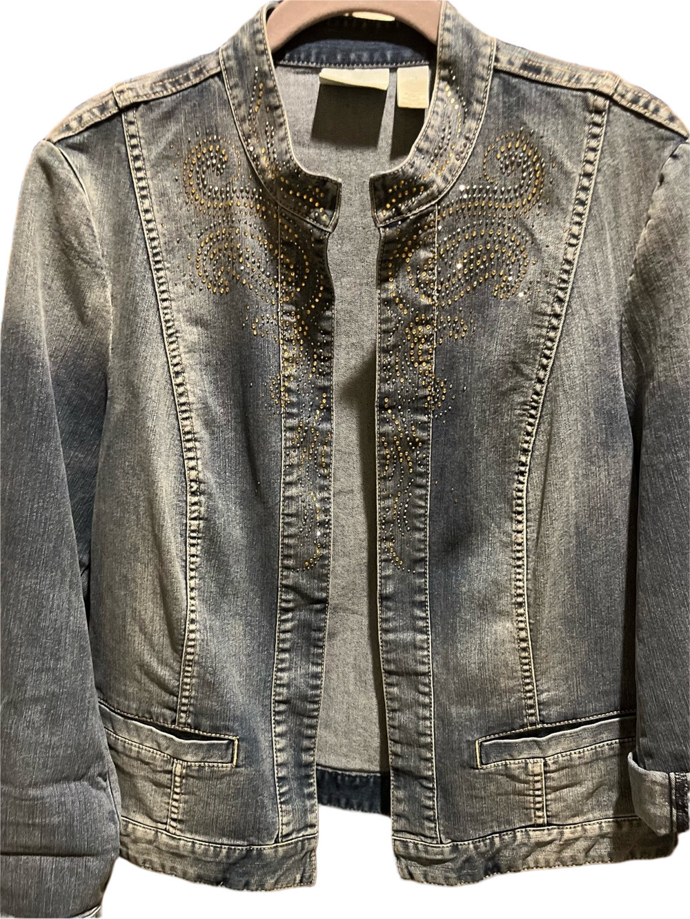 15. WOMENS CHICO’S 2/L DETAIL DENIM JACKET